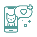 Illustration of a smartphone displaying a smiling cat. A speech bubble with a heart and plus sign floats above, evoking interaction or engagement. This playful and positive theme hints at the joy of sharing pet moments, perhaps even involving your favorite veterinarian.