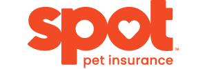 Spot Pet Insurance logo in bold orange letters, with the word “spot” in lowercase and a heart shape inside the letter “o.” “Pet insurance” appears in smaller text underneath.