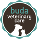 The logo of Buda Veterinary Care features silhouettes of a dog and a cat against a dark circle background. The text "buda veterinary care" is displayed in teal and white above the animals, embodying the trust of an expert veterinarian. The logo is elegantly encircled by a teal scalloped border.
