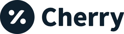 A dark blue logo featuring a percentage symbol in a solid circle, followed by the word "Cherry" in bold, modern font.